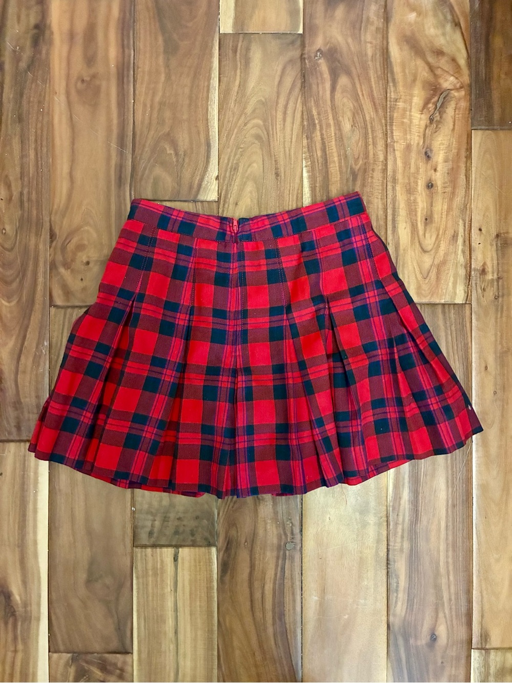 Red Plaid Pleated Mini Skirt